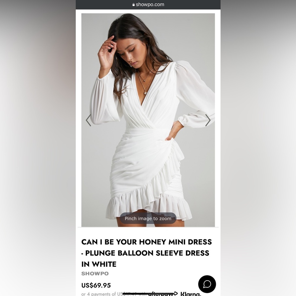 Showpo Can I be your honey mini dress - plunge ballon sleeve dress in white